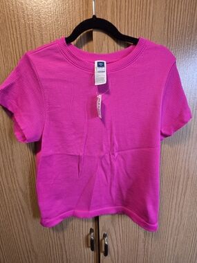 Old Navy Hot Pink Ribbed Short Sleeve Top